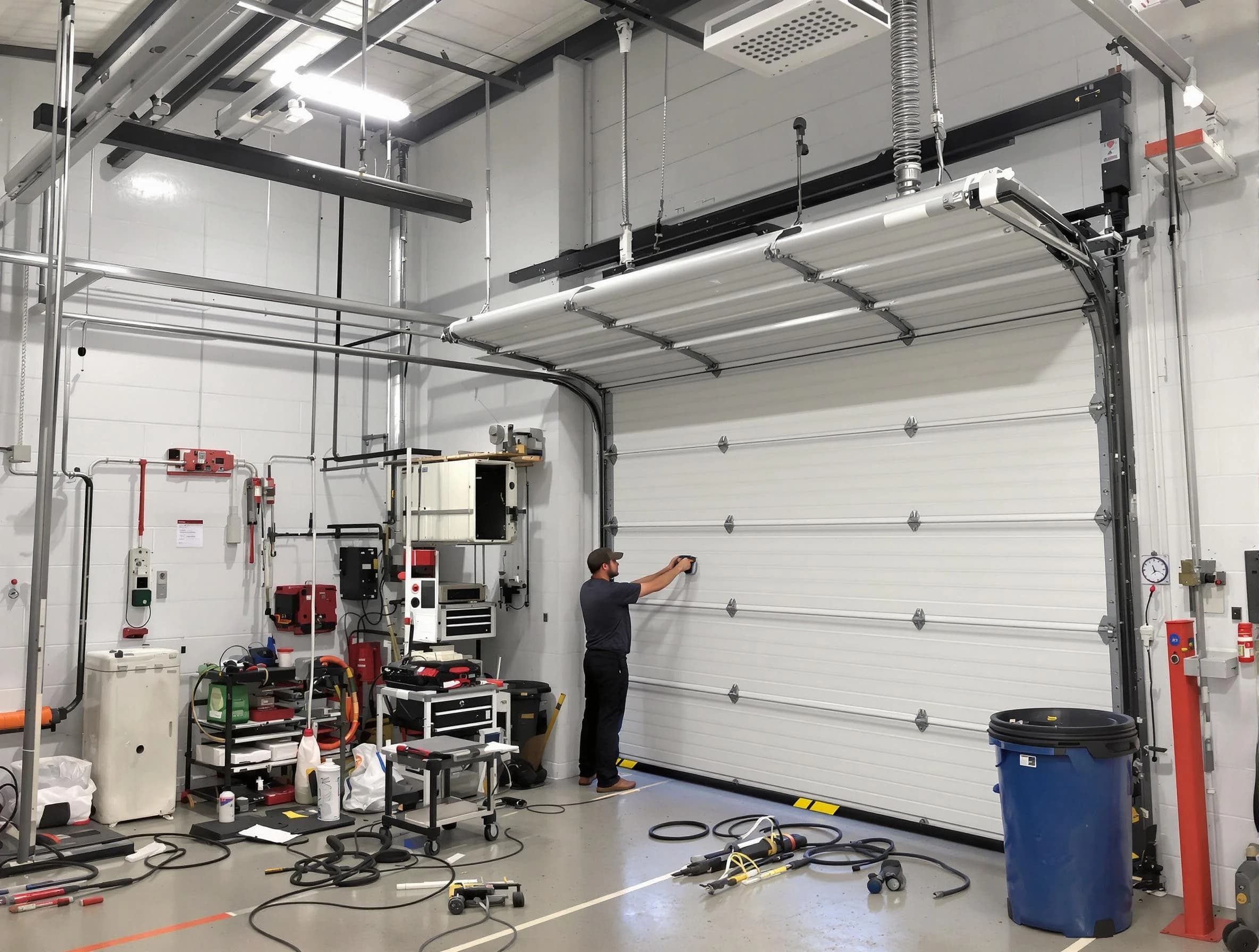 Avondale Estates Garage Door Repair certified technician performing commercial door repair at a Avondale Estates business facility