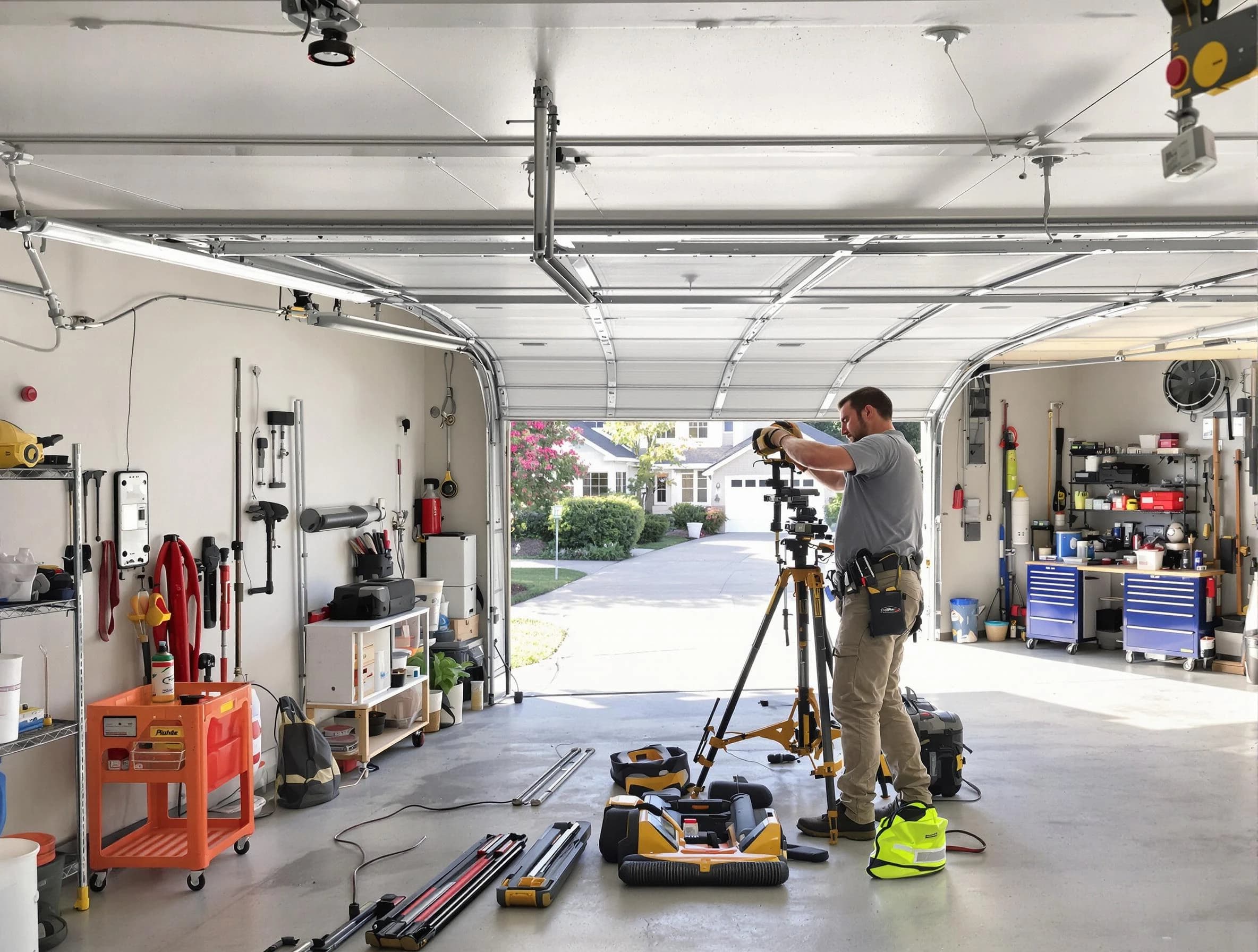 Avondale Estates Garage Door Repair specialist performing laser-guided track alignment in Avondale Estates